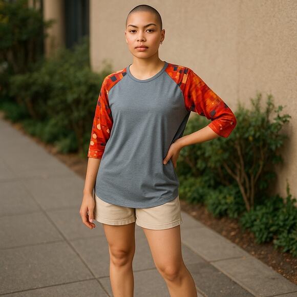 LuLaRoe Womens Top Size Large Randy Baseball Tee Orange Gray Navy Cream NEW - Picture 1 of 6